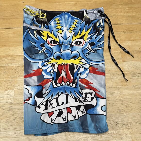 Ed Hardy Alive Christian Audigier Blue Board Shorts Dragon Dagger Swim Trunks 30 - Picture 4 of 15